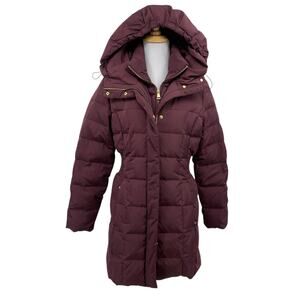 Cole Haan Coat Women S Small Hibiscus Signature Merlot Hooded Down Puffer Jacket